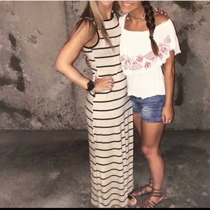 Tan and Black Striped Maxi Dress